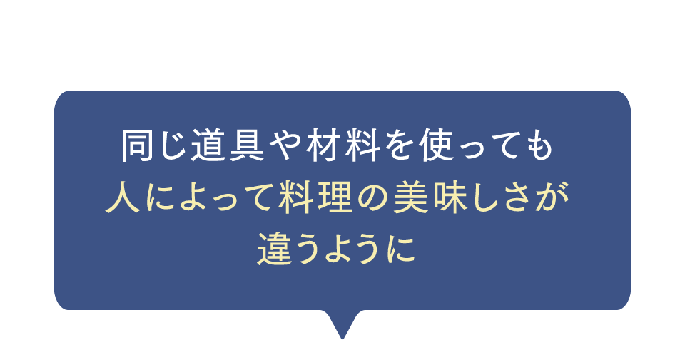 同じ道具や材料を使っても人によって料理の美味しさが違うように