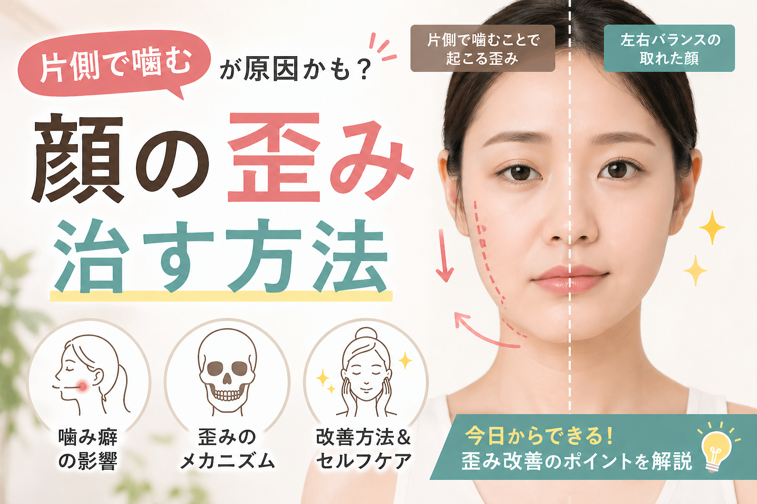 片側で噛む癖による顔の歪みを治す方法は？今日からできるセルフケアと矯正法を解説