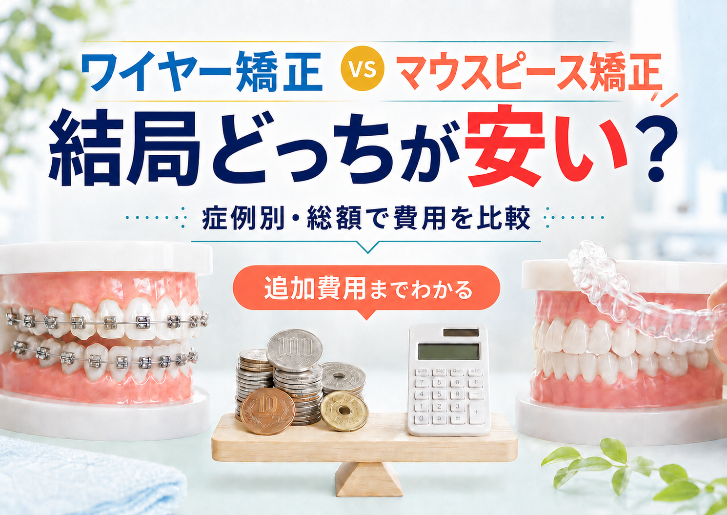 ワイヤー矯正とマウスピース矯正の費用を徹底比較｜どちらが安い？得？