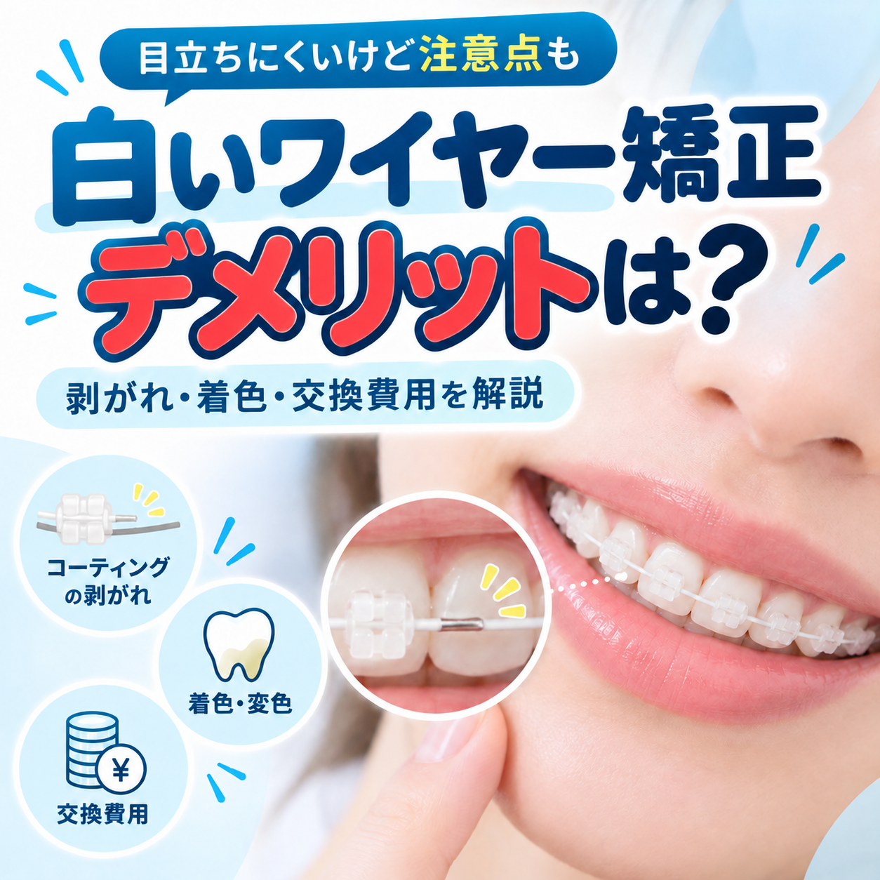 白いワイヤー矯正のデメリットは？コーティングの剥がれ・交換費用と後悔しない選び方
